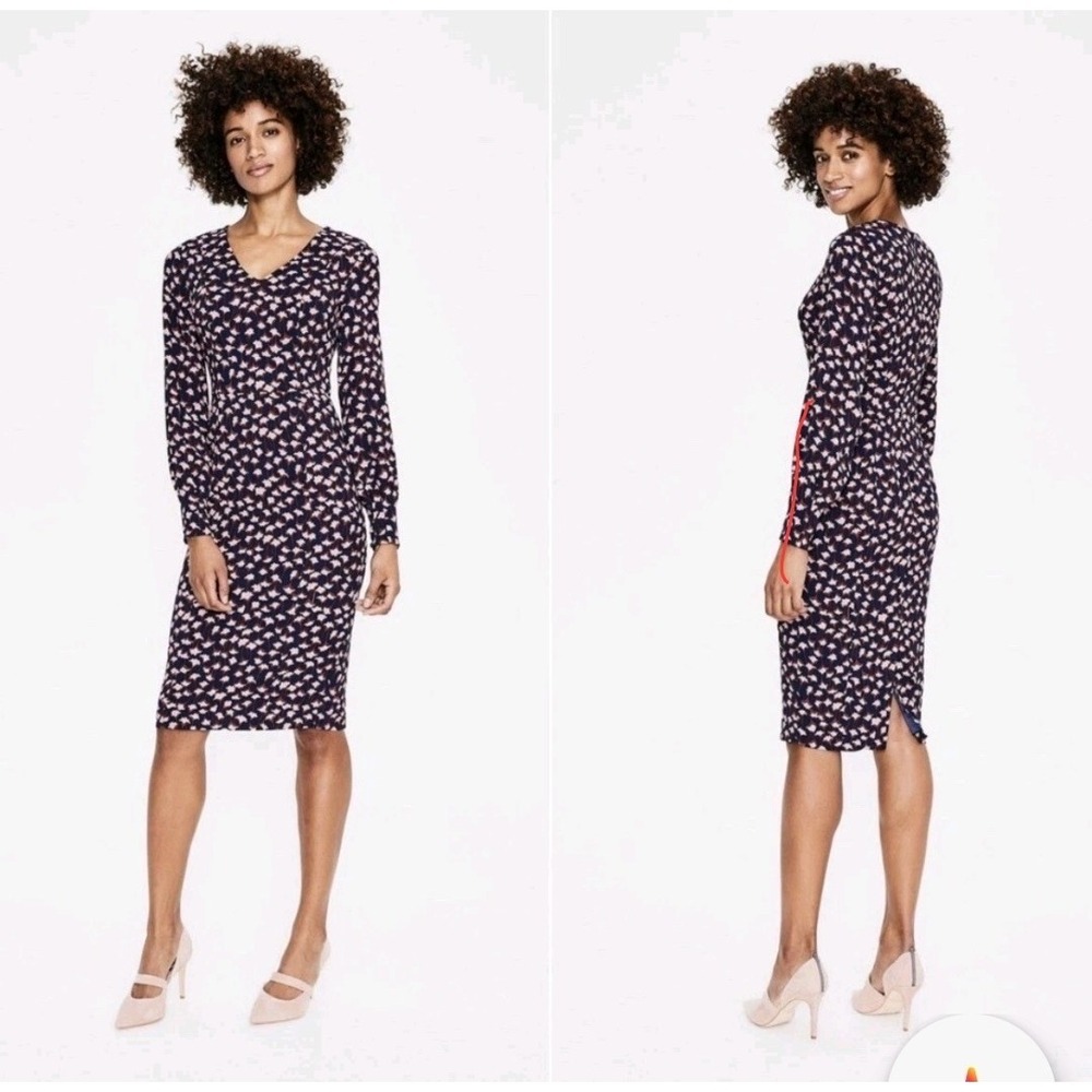 Boden Women's Floral Hannah Sheath Midi Dress size 10R Blue Pink Rust NWT V Neck